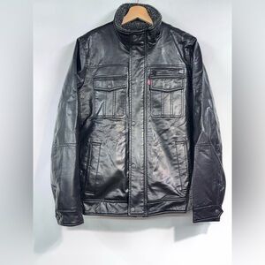 Levi's Men's Faux Leather Sherpa Aviator Bomber Jacket Size Small Black Full Zip